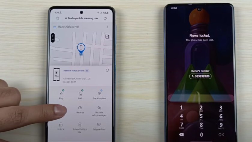 Samsung A21 utilizing the Find My Mobile functionality