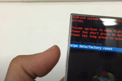 Sharp Aquos Crystal displaying the factory reset option