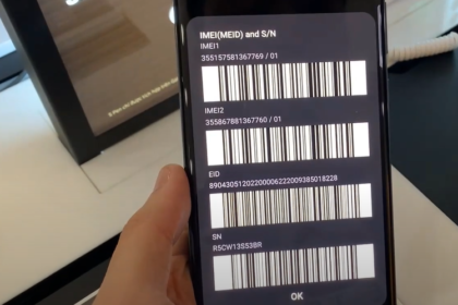 a smartphone displaying various codes and barcodes on its screen