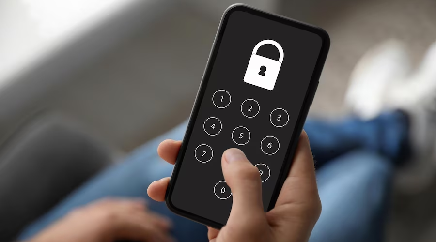 Phone with number pad and padlock icon on screen