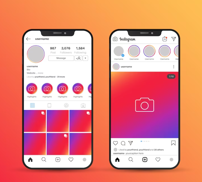 two smartphones with an Instagram platform on it - the user page and plain photos