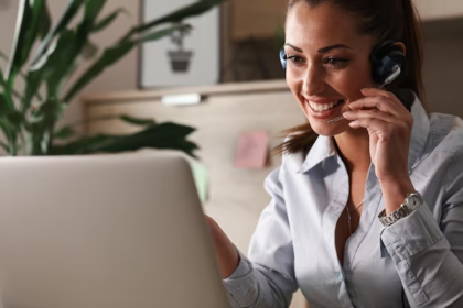 Girl with headset smiling