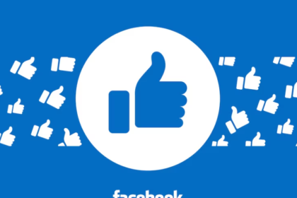 Facebook sign in white circle and word Facebook on plain blue fond