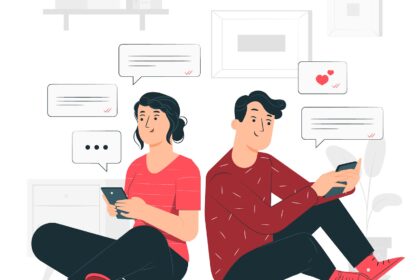 Couple texting concept illustration